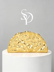 Retro Metal Fan-Shaped Evening Clutch, Gold Formal Occasion Party Ball Unique Style Women's Shoulder Bag - Gold - View 1