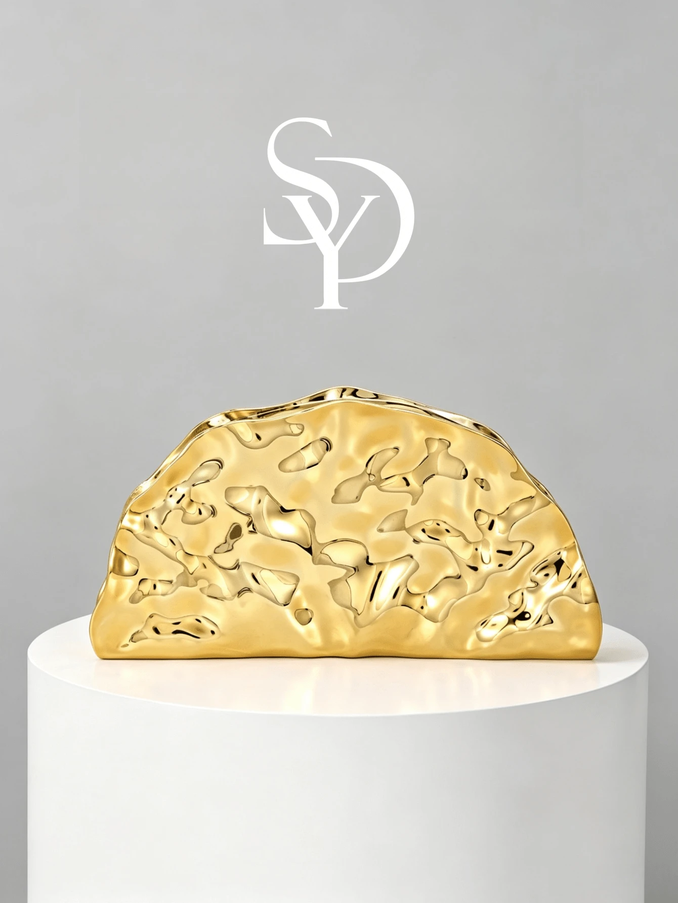 Retro Metal Fan-Shaped Evening Clutch, Gold Formal Occasion Party Ball Unique Style Women's Shoulder Bag - Gold - View 1