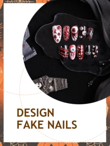 10pcs Dark Gothic Style 3D Acrylic Press-On Nails, Blood Eye And Spider Web Pattern, Medium Almond Shape, Suitable For Halloween Party And Themed Costume Events - Multicolor - View 3