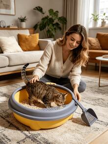Semi-Enclosed Splash-Proof Litter Box Available In Three Colors, Equipped With A Sand-Leaking Pedal And Matching Litter Scoop, Easy For Cats To Enter And Exit, Simple To Clean, And Versatile For All Home Styles - one-size - View 1