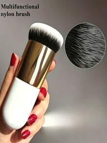 1pc Mini Foundation Makeup Brush Soft Dense Nylon Bristle Ergonomic ABS Handle Multi-Use Face Brush For Foundation Blush Highlight Flawless Powder Blending Smooth Application Daily Makeup Essential Holiday Gift For Women - Multicolor - View 4