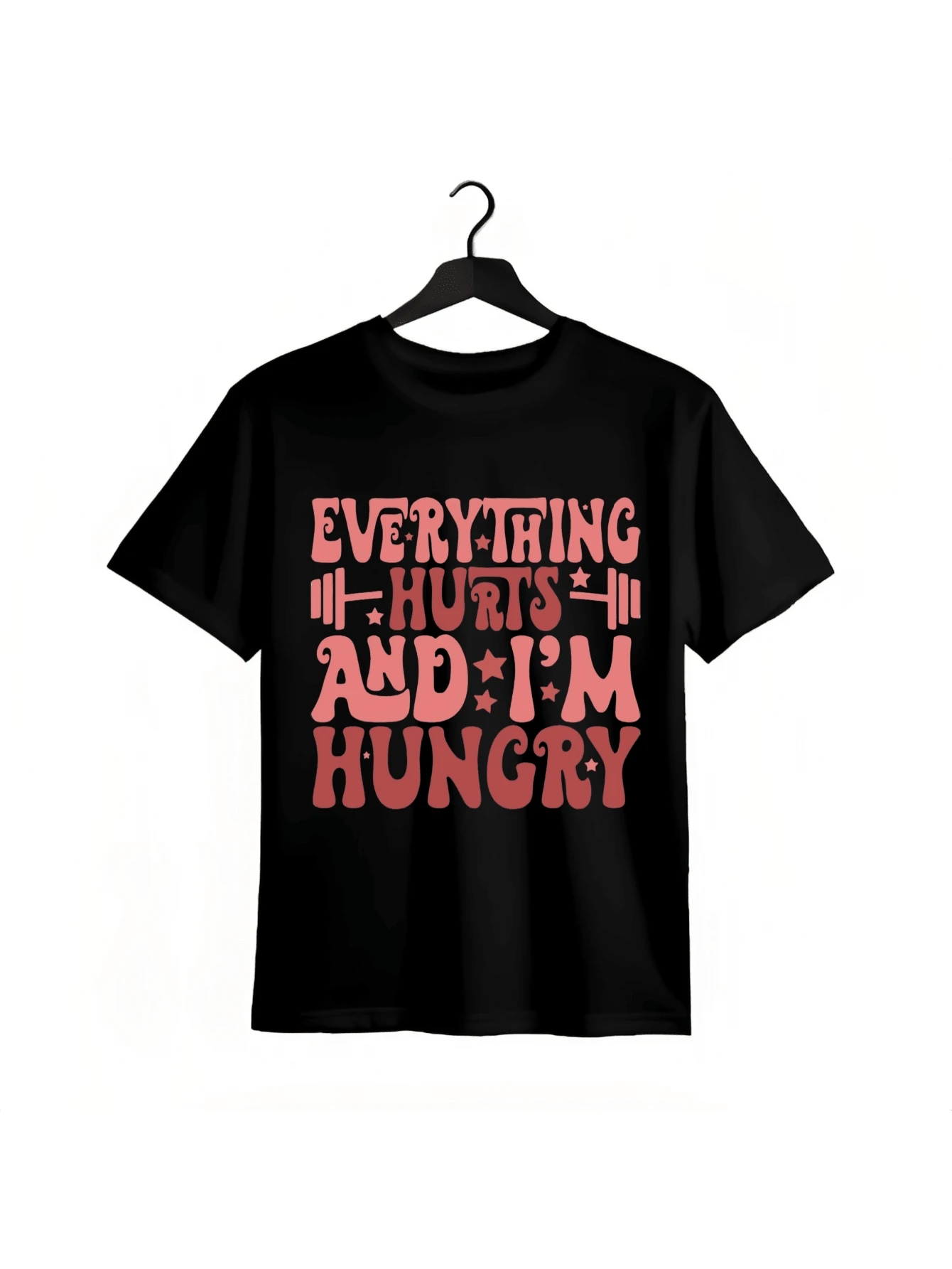 Hit The Gym In Style – Comfort Tee With 'everything Hurts And I'm Hungry' Motif - 黑色 - 查看 1