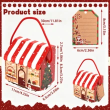 10pcs Christmas House Shape Gift Boxes With Handles Cartoon Christmas Tree Snowman Pattern Gift Packaging Box With Gift Tags Christmas Window Display Design Paper Treat Box For Winter Holiday Xmas Party Favors - Christmas Edition - View 4