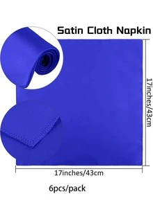 6入 43*43cm 緞面純色餐巾，桌布，正方形餐巾，正方形餐巾，適用於主題派對，桌面裝飾 - 藍色 - 查看 4