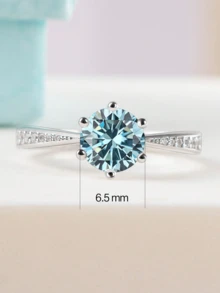 Colorful Moissanite Gemstone Ring Blue Rhinestone Luxury Silver Ring - Baby Blue - View 3