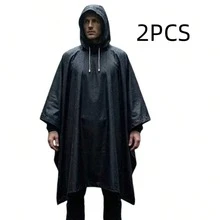 1/2pcs Black Reusable Raincoat, Portable Waterproof Long Thick Cape, Suitable For Travel And Outdoor Activities, Ideal For Backpacking, Hiking, Fishing And More - Multicolor - View 8