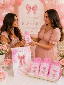 Gender Reveal Party Supplies: Pink Bow Wish Bracelet - Suitable As Baby Shower Party Favor Or Children's Party Return Gift - Pink - View 3