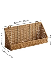 1pc Bathroom Storage Rack Decorative Storage Shelf Woven Bamboo Hanging Storage Basket Bathroom Accessories Kitchen Storage Wall-Mounted Toiletries Storage Basket - Multicolor - View 8