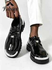 British Style Business Formal Shoes, Steel Toe Decor Oxford Shoes, Round Toe Wedding Shoes, New Shiny Patent Leather Groom Shoes, Lace-Up Driving Formal Soft Leather Shoes, Party Dress Shiny Patent Leather Brand Shoes, Thick Sole Moccasin Shoes, Office Fashion Comfortable Derby Shoes, Luxury Party Dress Office Work Shoes, PU Leather High Quality Vintage Original Handmade Shoes - Black - View 3