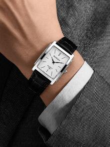 1PC Men's Black PU Leather Strap Square Dial Quartz Watch, Stainless Steel Case Business Fashion Men's Watch, Suitable For Business Occasions And Daily Wear As Birthday Gift, Christmas Gift, Men's Anniversary Gift - Black - View 12