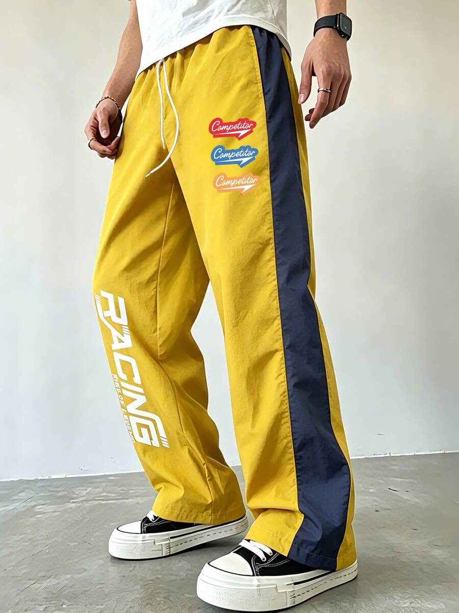 Men's Casual Streetwear Comfortable Fashion Contrast Color Outdoor Sports Woven Long Pants - Ginger - View 1