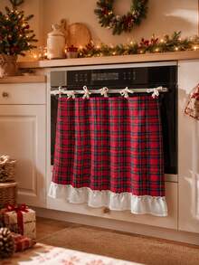 Christmas Plaid Oven Door Cover With Scalloped Edge, Red Tartan Pattern Stove Handle Towel Curtain, Farmhouse Style Holiday Kitchen Decor, Suitable For Oven, Dishwasher, Cabinet, 30 X 21.3 Inches - Multicolor - View 2
