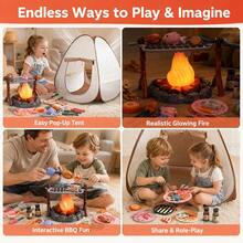 Kids Camping Pretend Play Set With Pop Up Tent, BBQ Grill, Campfire & Cooking Accessories - Indoor/Outdoor Adventure Toy For Toddlers Boys Girls Ages 3+ - Yellow - View 2