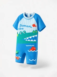 Balabala Traje de baño de una pieza con estampado de unicornio para niños, resistente al cloro y con protección UV - tinte azul - Ver 3
