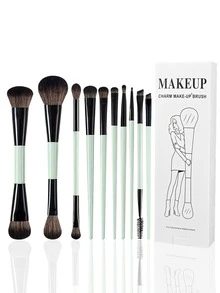 1/3/6/10件套多功能化妆刷套装，包含粉底刷、散粉刷、腮红刷、遮瑕刷、眼影刷、眉刷、眼线刷、睫毛膏刷、高光刷、歌舞伎刷，一套完整的女士和女孩化妆工具，非常适合旅行和居家使用。 - 青碧色 - 查看 10