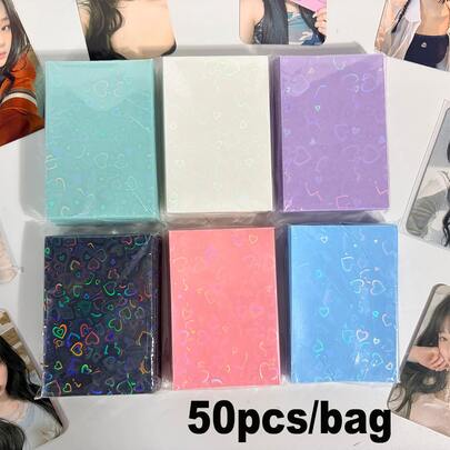 50pcs 61x91mm Card Sleeves – Premium Transparent Heart Design PVC Protective Sleeves, Suitable For YGO/Photo Cards/Sports Cards, Small Trading Card Storage Sleeves, Durable Scratch-Resistant, Perfect Gift Set For Collectors