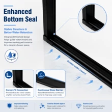 32-33.2" X 72" Semi-Frameless Pivot Shower Door 6mm 1/4" Tempered Glass 1.2inch Adjustable Width Reversible Installation Matte Black - Black + Glass + Aluminium1 - View 6
