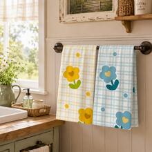2/4/6pcs Set, Dish Towel, Vintage Floral Pattern Printed Towel, Microfiber Absorbent Cloth, Cooking And Baking Tea Towel, Dish Cloth, Cleaning Towel, Hand Towel, Tea Towel, Super Soft And Highly Absorbent, Kitchen Decor, Kitchen Accessories, Daily Necessities, Life Essentials. - Multicolor - View 1