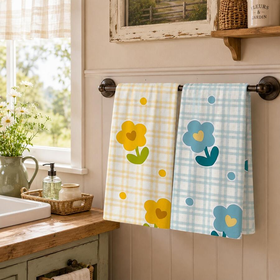 2/4/6pcs Set, Dish Towel, Vintage Floral Pattern Printed Towel, Microfiber Absorbent Cloth, Cooking And Baking Tea Towel, Dish Cloth, Cleaning Towel, Hand Towel, Tea Towel, Super Soft And Highly Absorbent, Kitchen Decor, Kitchen Accessories, Daily Necessities, Life Essentials. - Multicolor - View 1