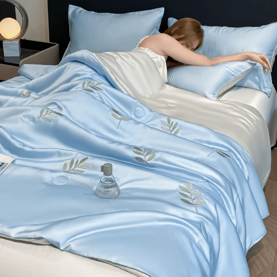 Dormitory Bedding - Four-piece Set In Sky Blue and Light Gray - View 1