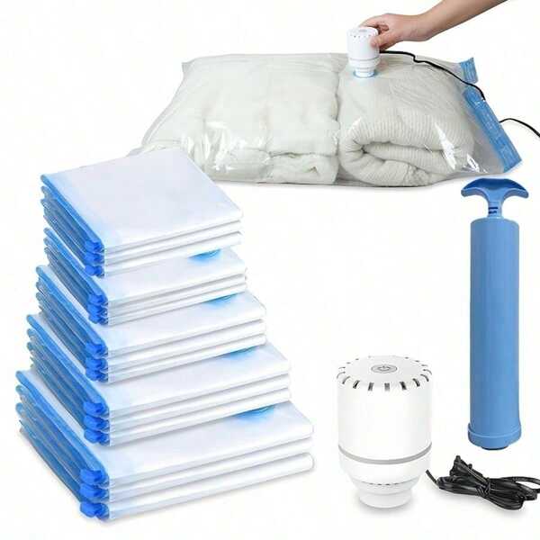 Juego de 10/7/6/5/1 bolsas de almacenamiento portátiles para viajes, bolsa de compresión de gran capacidad, bolsa de compresión al vacío reutilizable, cubo de almacenamiento plegable, bolsa de equipaje estampada, cubo de embalaje a prueba de polvo, bolsa a prueba de humedad para artículos diversos, adecuado para ropa, ropa de cama, camisas, dormitorio, armario, baño, equipo para exteriores, organización del hogar, regreso a la escuela, viajes y artículos esenciales para vacaciones