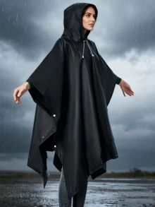 1/2pcs Black Reusable Raincoat, Portable Waterproof Long Thick Cape, Suitable For Travel And Outdoor Activities, Ideal For Backpacking, Hiking, Fishing And More - Multicolor - View 4