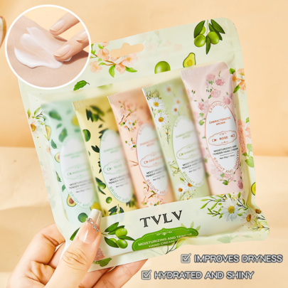 TVLV 5件組植物基香氛護手霜套組，香氛級保濕修復乾燥龜裂肌膚，不黏膩，便攜旅行尺寸，玫瑰、酪梨、橄欖、洋甘菊、櫻花香調，禮品套組