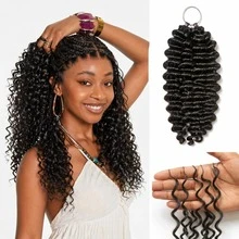 100% Human Hair Feather Crochet Crochet Human Hair Deep Wave Lightweight Knotless Feather  Handmade Bundles Full Invisiable Knot With  Crochet Human Hair Deep Curly Pre Separated Knotless Ocean Wave Crochet Hair Water Curly Human Hair Luxe Gifts - Natural Black - 查看 1