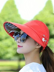 1pc Women's Summer Korean Style New Random Pattern Outdoor Open Top Hat, Foldable Sun Protection Hat For Travel - Sun Protection - View 15