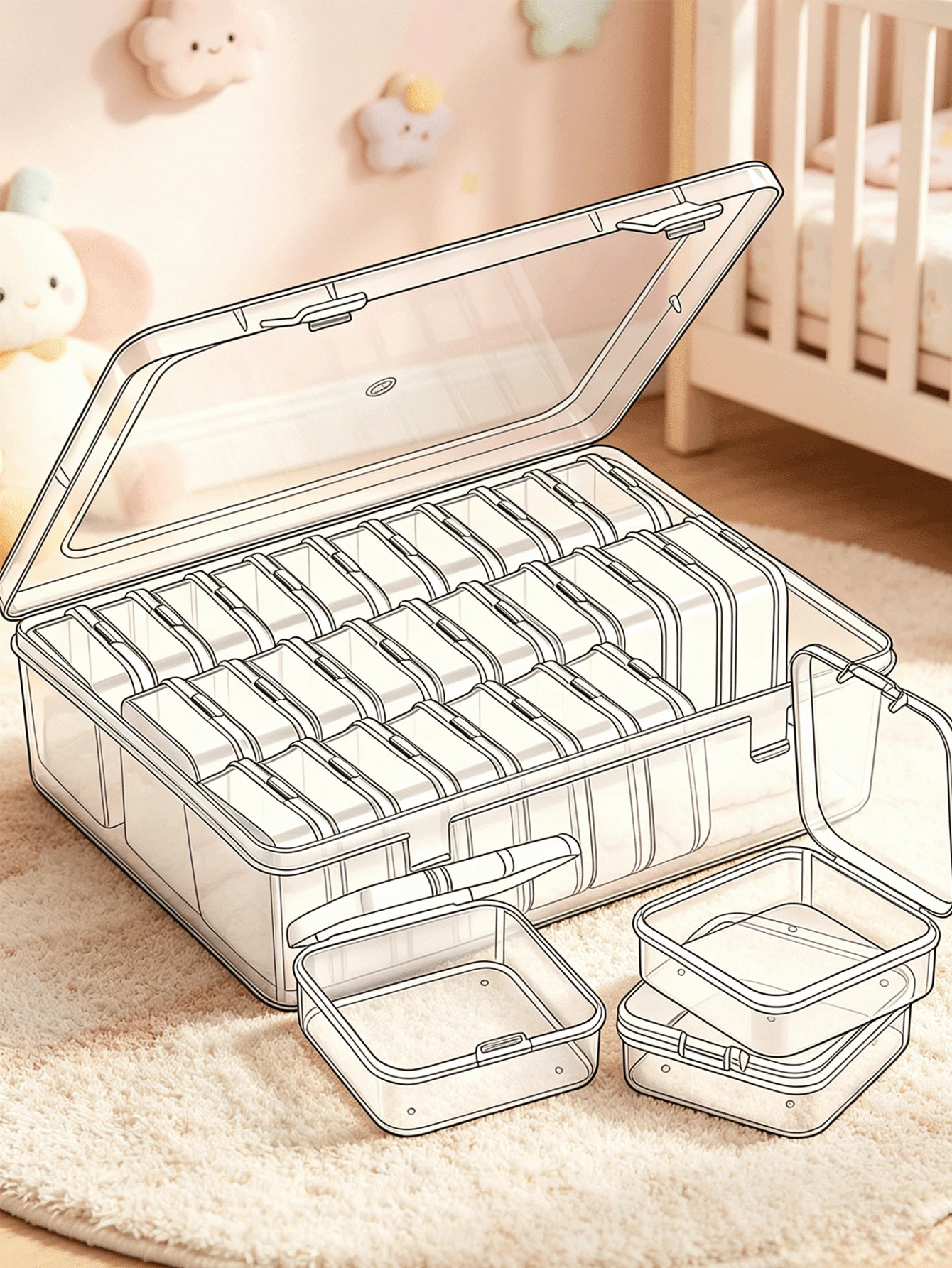 1 Set (30pcs + 1 Large) Baby Hair Accessories Storage Box, Transparent Plastic Baby Room Storage Container, Multi-Compartment Baby Jewelry Hair Accessories Organizer, Suitable For Desktop And Drawer Storage, Transparent Plastic Bead Storage Box - Multicolor - View 1