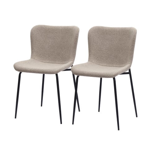 Modern Dining Chairs With High Rounded Backrest, Fabric Upholstery And Metal Legs (3 Colors) | Set Of 2 - Khaki - View 1