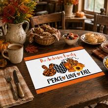 1pc/4pcs/6pcs/8pcs, Home Decor, Pumpkin Pattern Printed Linen Placemats, Suitable For Dining Table, All-Season Decorative, Washable, Kitchen & Dining Room Supplies, Table Mats, Coasters, Kitchen Dining Table Placemats, Home Goods - Multicolor - View 1