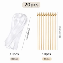 1-20pcs White Wedding Ribbon Wands With Bells, Satin Ribbon Wooden Handheld Sticks, Wedding Guest Send-Off Props, Flower Girl Handheld Sticks, Suitable For Wedding Ceremonies, Bridal Showers And Wedding Party Decorations - Multiple Styles - View 7