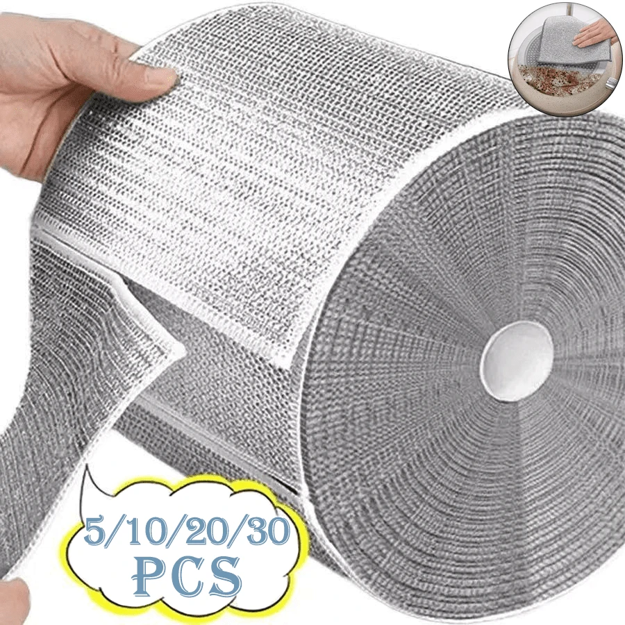 30 Piece Set Of Kitchen Thickened Double-Sided Metal Wire Cloth, Household Cleaning Cloth, Kitchen Dishwashing Cloth/Pot Cleaning Cloth/Kitchen Cleaning Tools - Silver - View 1