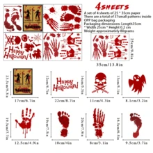 4Sheets37pcs-Halloween Window Stickers Easy To Tear And Stick No Trace Double-Sided Window Stickers-Blood Handprint Footprint, Matching Skull Ghost Pumpkin Head Bat Spider Web Patterns - Sticker - View 3