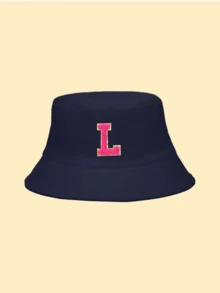 1件中性 A-Z 26字母防曬漁夫帽，女款純色戶外休閒帽，適合搭配夏季衣著與洋裝 - 藏蓝色 - 查看 10