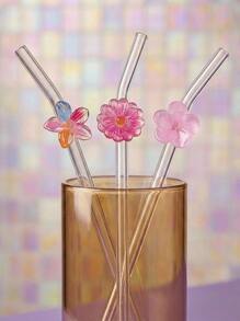 1/2/6pcs Beautifully Designed, Reusable Straws, Glass Straws, Perfect For Smoothies, Milkshakes, Milk, Tea, Juices, Festivals Accompaniment Gifts - Multicolor - View 2