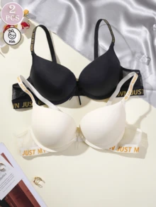 2PCS/Set Letter Print Strap Teen Push Up Bra, Suitable For 13‑16 Years Old - Multicolor - View 2