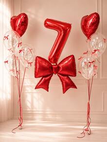 32pcs/Set Birthday Balloon Set, Large Red Bow Foil Balloon, Giant Red 0-9 Birthday Number Balloon, 18-Inch Red Heart Balloon, Transparent Latex Balloon, Suitable For Birthday Party, Anniversary Decoration - Red Heart Style - View 9