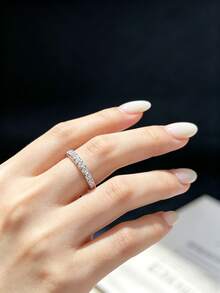 1件迷人女士925純銀莫桑鑽戒指,適合婚禮、求婚、週年慶祝和情人節禮物 - 銀色 - 查看 5