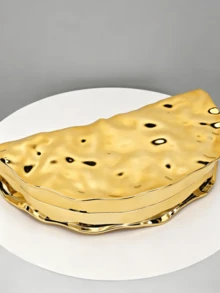 Retro Metal Fan-Shaped Evening Clutch, Gold Formal Occasion Party Ball Unique Style Women's Shoulder Bag - Gold - View 6