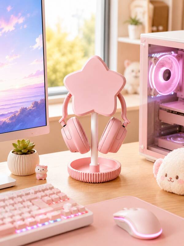 Cute Star Headphone Stand, Japanese Style Cute Headphone Holder With Storage Tray, Aesthetic Desktop Headphone Rack Storage, Stable Base Gaming Headphone Stand, Women Girls Gamer Desktop Decor Accessory, Birthday Christmas Gift, 5 Colors Available