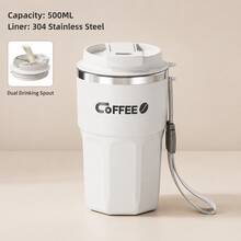 16oz 304 Stainless Steel Insulated Tumbler, Portable Outdoor Coffee Cup, Suitable For Coffee, Tea, Juice, Milk - White - View 2