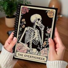 Gothic Style "Overthinker" Spiral Notebook, Gothic Journal, And "Overthinker" Skull Flower Notebook, Suitable As Gifts For Men And Women, Gothic Style School And Office Supplies School Supplies - B - View 2