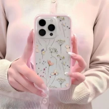 1件裝粉色邊框透明簡約鏡頭保護防摔防撞彩色花卉枝條生動花朵圖案手機殼 個性化適用於 iPhone 18 Pro Max 18 Pro 16 Pro Max 17/16/15/14 Plus/13/12/11 保護殼 Air - 彩色 - 查看 3