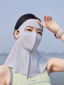 Máscara de protección solar para el cuello de mujer, máscara de protección solar de verano con bucles para las orejas para ciclismo y conducción, máscara facial a prueba de polvo con sensación de enfriamiento y protección UV. - Ceniza de luna fría - Ver 4
