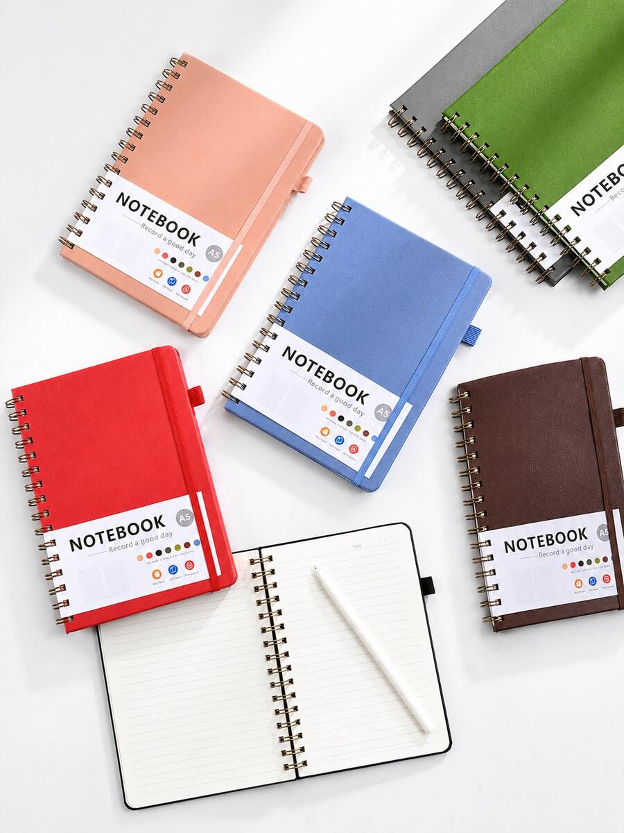 Cuaderno de espiral con líneas para mujeres & hombres, cuaderno para trabajo, toma de notas y suministros de oficina y escuela, A5, cuaderno con encuadernación de doble alambre perfecto para suministros de oficina & hogar y escuela - multicolor - Ver 1