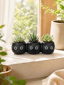 Cute Black Cat Succulent Planter, Mini Cat Flower Pot, 3-Hole Cactus Pot, Desktop Windowsill Plant Pot, Bookshelf Tabletop Decor, Home Office Decor, Cat Lover Gift, Fall Halloween Decor - A - View 2