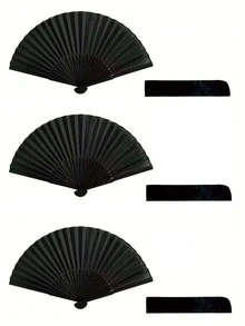 Quạt xếp cầm tay phong cách Trung Quốc màu đen cổ điển, vải lụa, dùng cho khiêu vũ, đám cưới, tiệc tùng, quạt xếp múa Trung Quốc - A - Xem 12