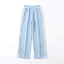 JUTUQU Spring Autumn Winter Lace Patchwork Light Blue Casual Pants Women Spring Elastic Waist Ins Korean Style Chic Sweet Cool Ruffle Sweatpants Commute Outfit - Light Blue - View 9